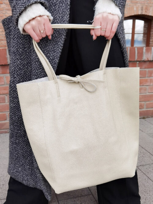 Duża torba damska shopper jasny beż - obrazek 7