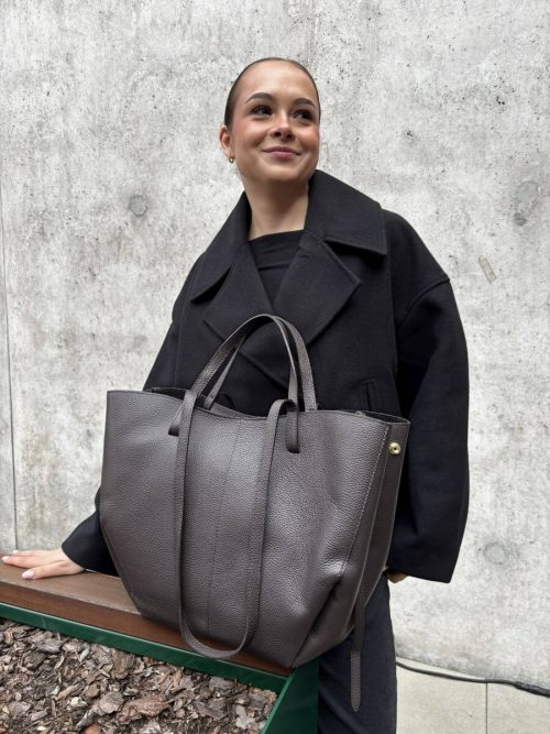 Duży skórzany shopper czekoladowy. Wykonana ze skóry naturalnej torebka duża shopper.